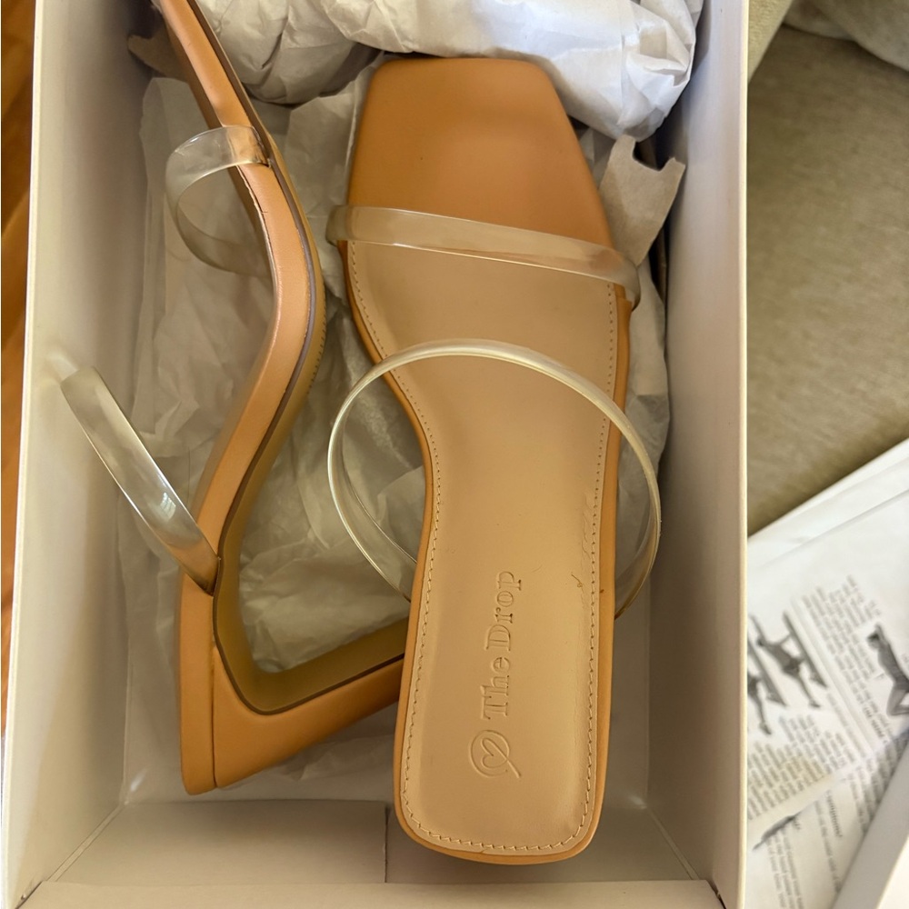 The Drop Women's Tan Heeled Sandals with Clear Straps